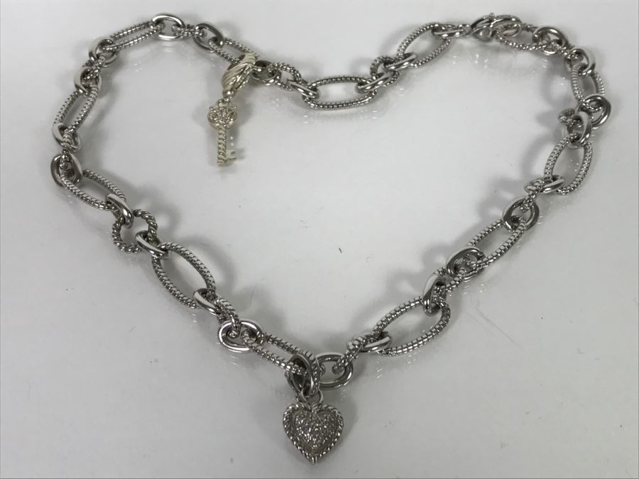 Judith Ripka Sterling Silver Heart Pendant With Chunky Sterling Silver Chain 55.3g [Photo 4]