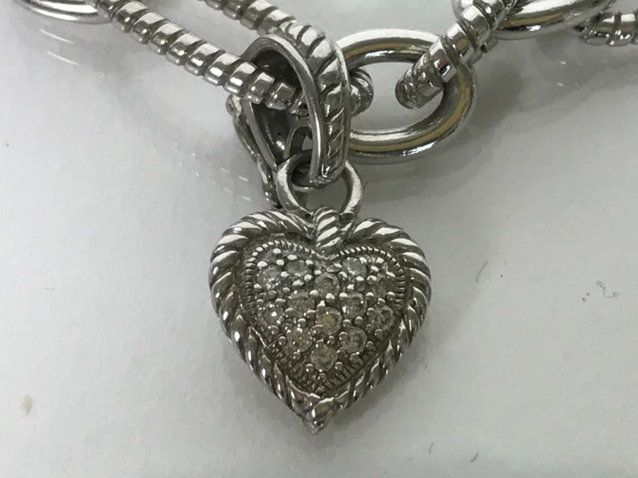 Judith Ripka Sterling Silver Heart Pendant With Chunky Sterling Silver Chain 55.3g [Photo 2]