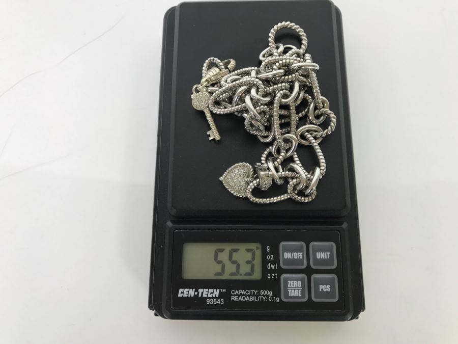 Judith Ripka Sterling Silver Heart Pendant With Chunky Sterling Silver Chain 55.3g [Photo 8]