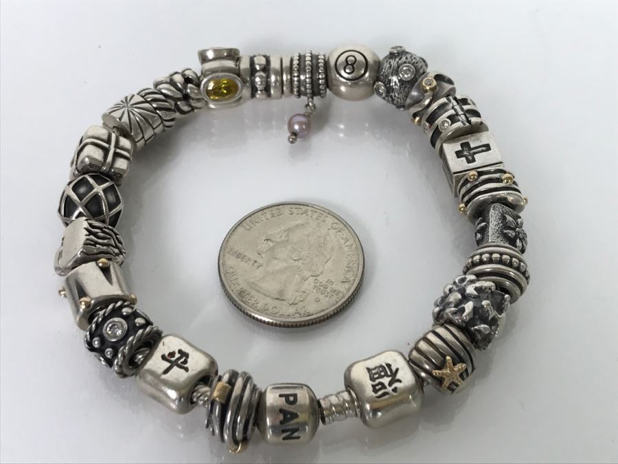 Sterling Silver PANDORA Charm Bracelet 94.7g [Photo 12]