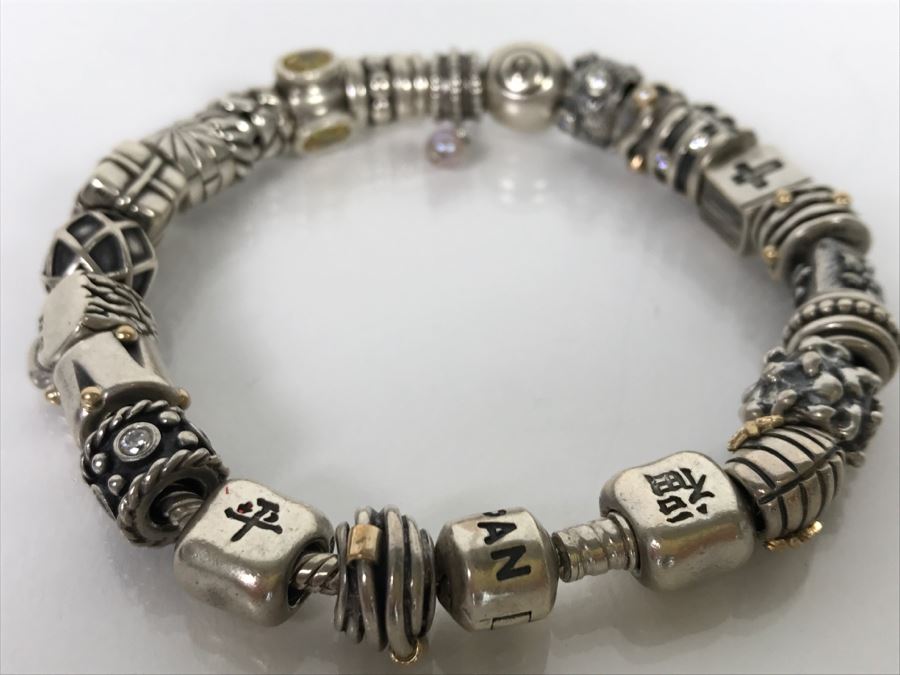 Sterling Silver PANDORA Charm Bracelet 94.7g [Photo 14]