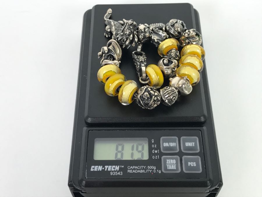 Sterling Silver Charm Bracelet With Dragon Serpent 81.9g [Photo 17]