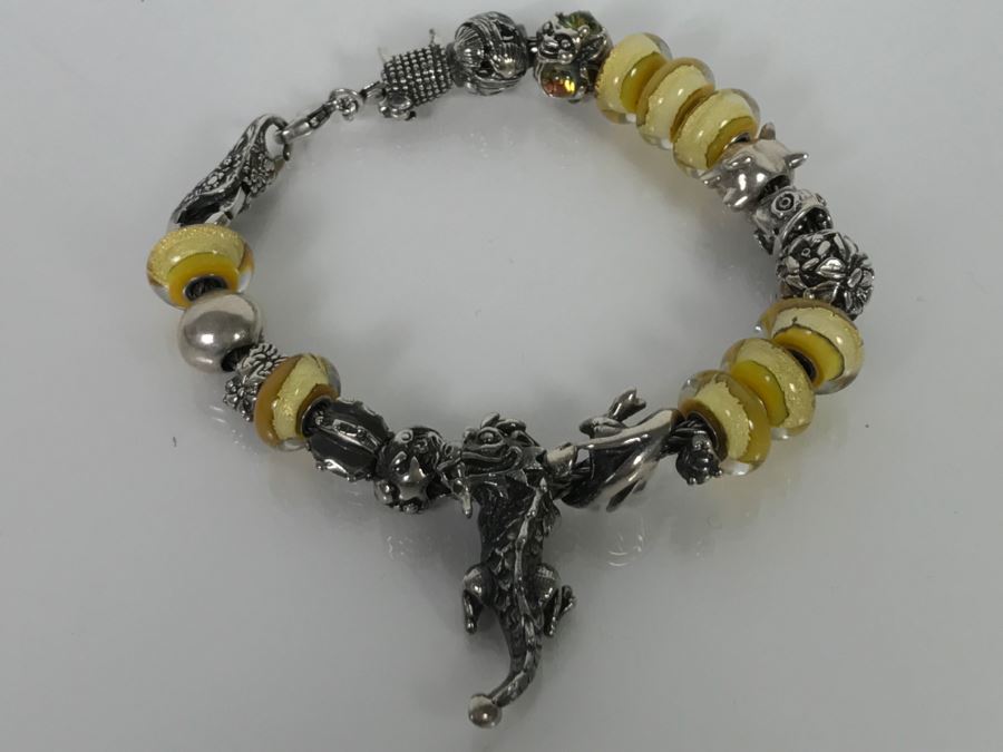 Sterling Silver Charm Bracelet With Dragon Serpent 81.9g [Photo 3]