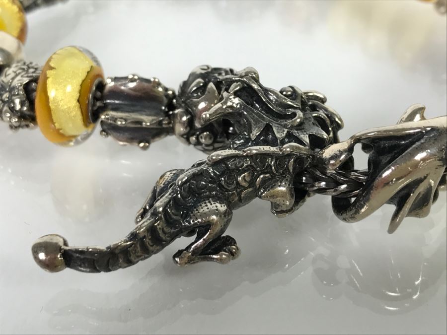 Sterling Silver Charm Bracelet With Dragon Serpent 81.9g [Photo 5]