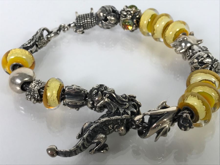 Sterling Silver Charm Bracelet With Dragon Serpent 81.9g [Photo 4]