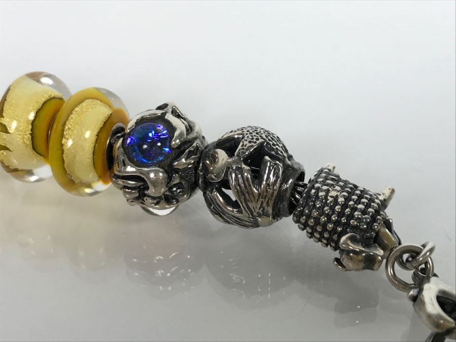 Sterling Silver Charm Bracelet With Dragon Serpent 81.9g [Photo 14]