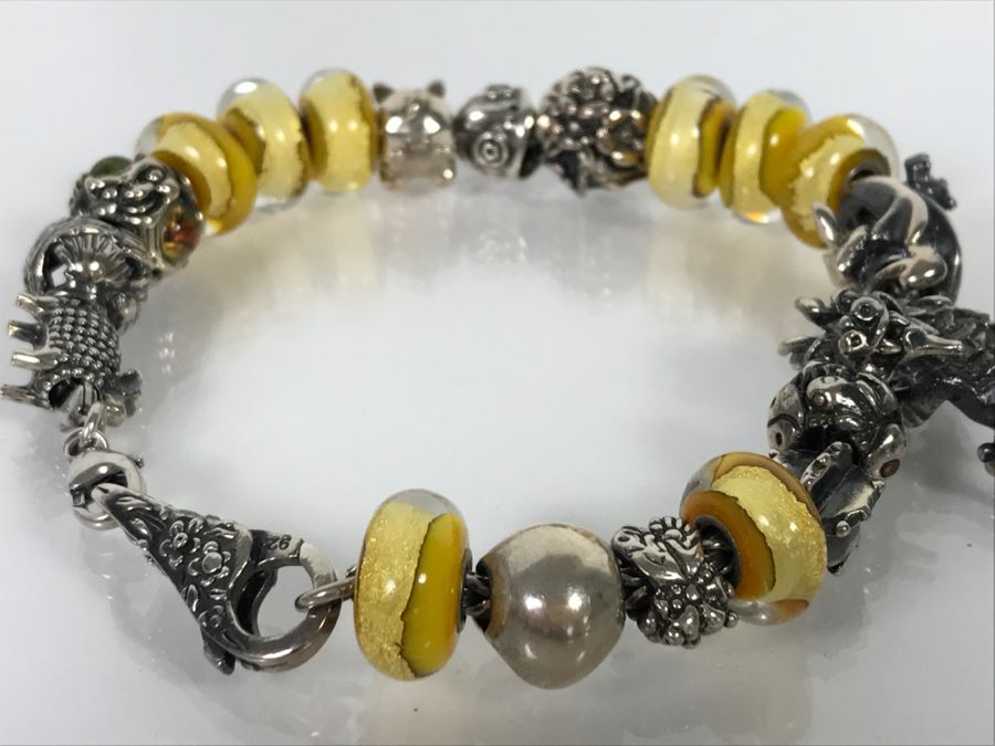 Sterling Silver Charm Bracelet With Dragon Serpent 81.9g [Photo 2]