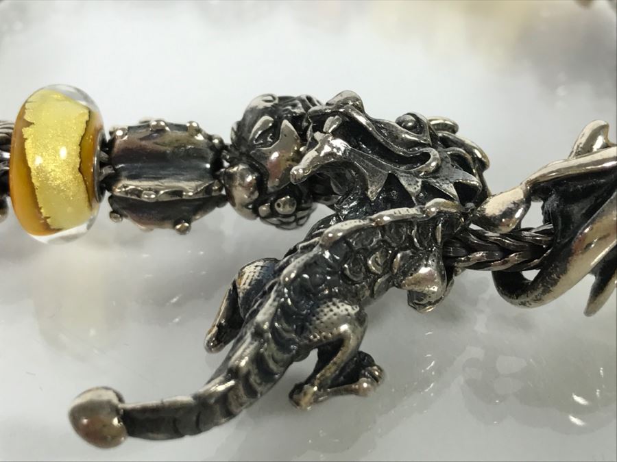 Sterling Silver Charm Bracelet With Dragon Serpent 81.9g [Photo 10]