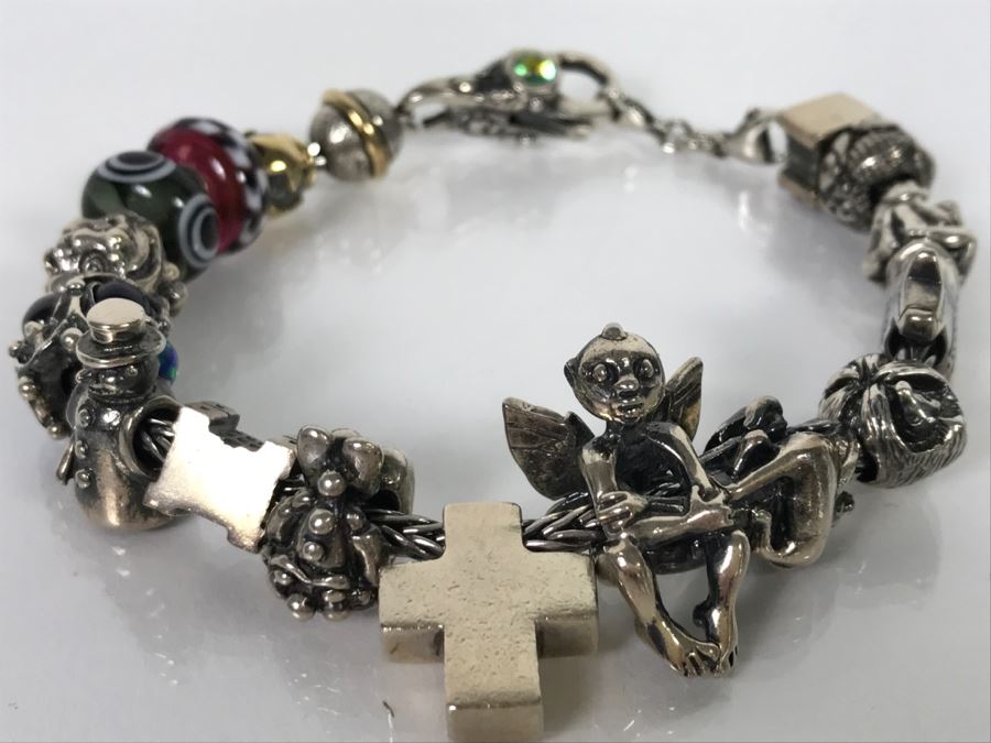 Sterling Silver Charm Bracelet 82.1g