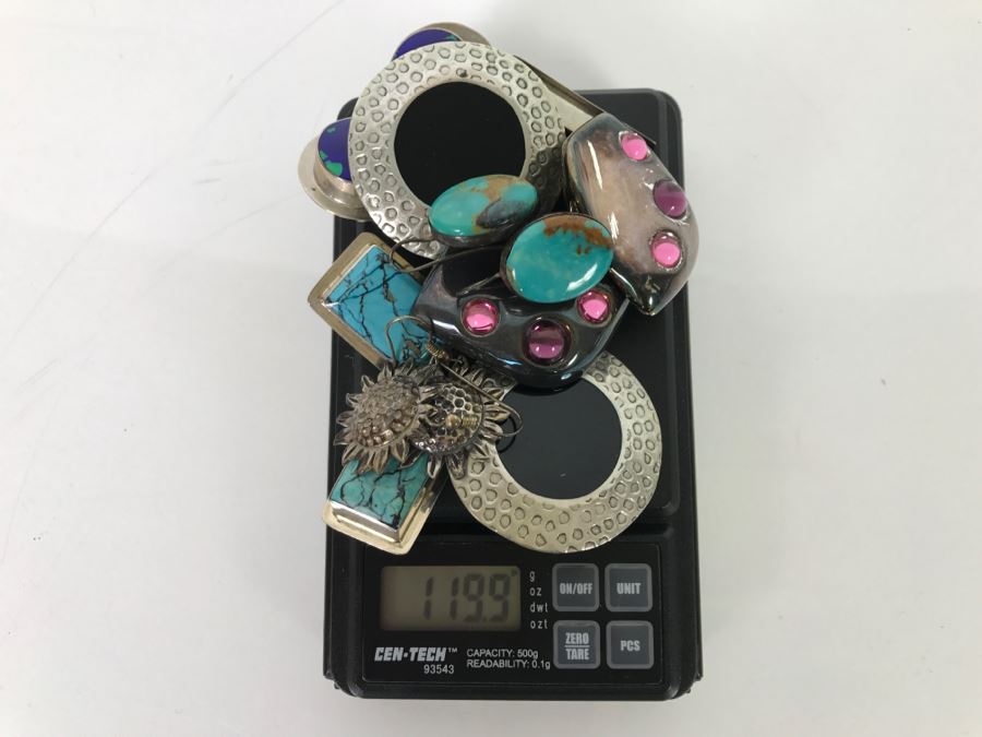 Collection Of (6) Pairs Of Sterling Silver Earrings 119.9g [Photo 14]