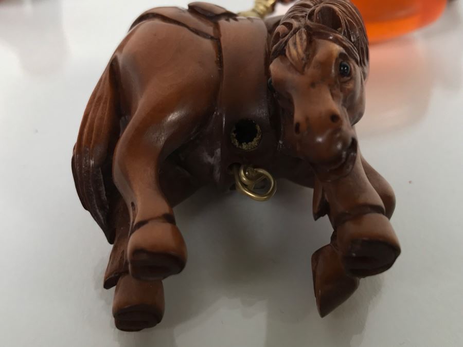 Asian Carved Wooden Horse Signed Pendant With Necklace [Photo 8]