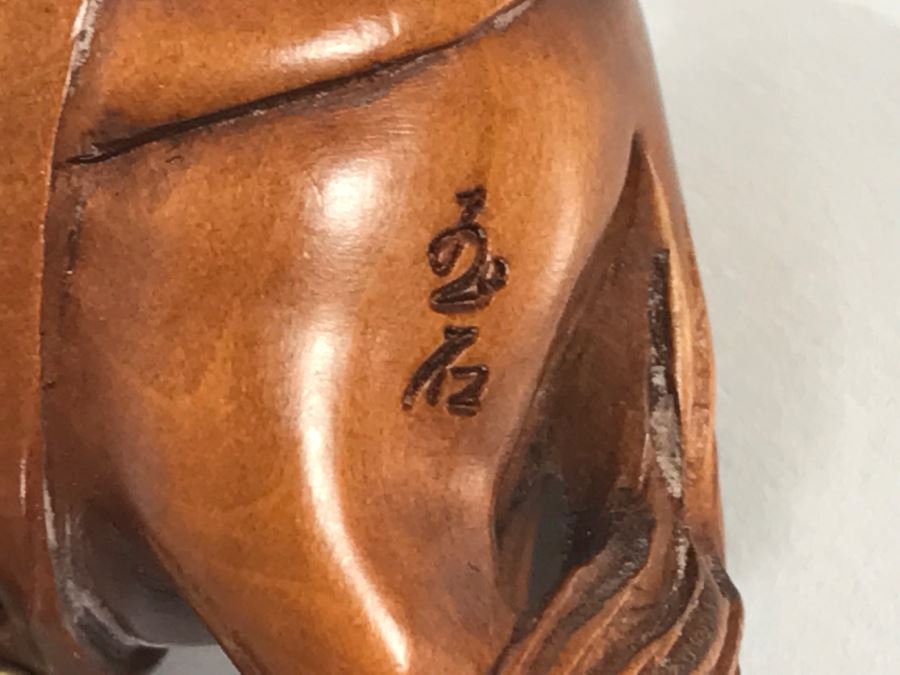 Asian Carved Wooden Horse Signed Pendant With Necklace [Photo 10]