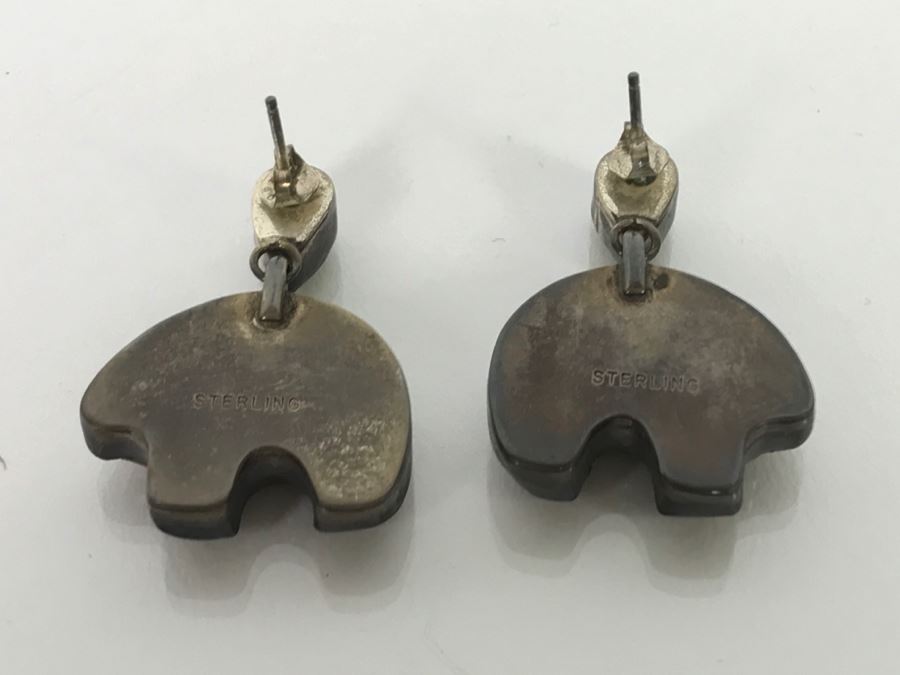 Pair Of Sterling Silver Bear Post Earrings With Turquoise And Green Stones 13.2g [Photo 5]