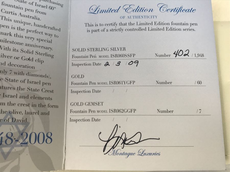 CURTIS Australia Limited Edition Ballpoint Pen The State Of Israel 1948-2008 Sterling Silver 402 of 1,948 With 14K Nib [Photo 21]