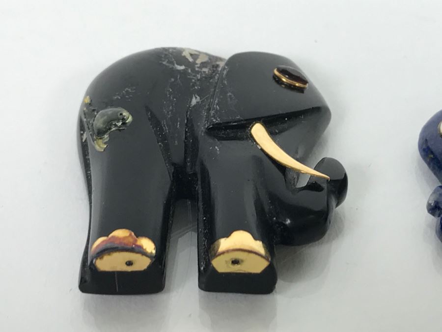 Collection Of (5) Elephant Pendants Mostly Carved Stone Some With 14K Gold Accents [Photo 9]
