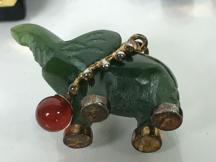 Collection Of (5) Elephant Pendants Mostly Carved Stone Some With 14K Gold Accents [Photo 13]