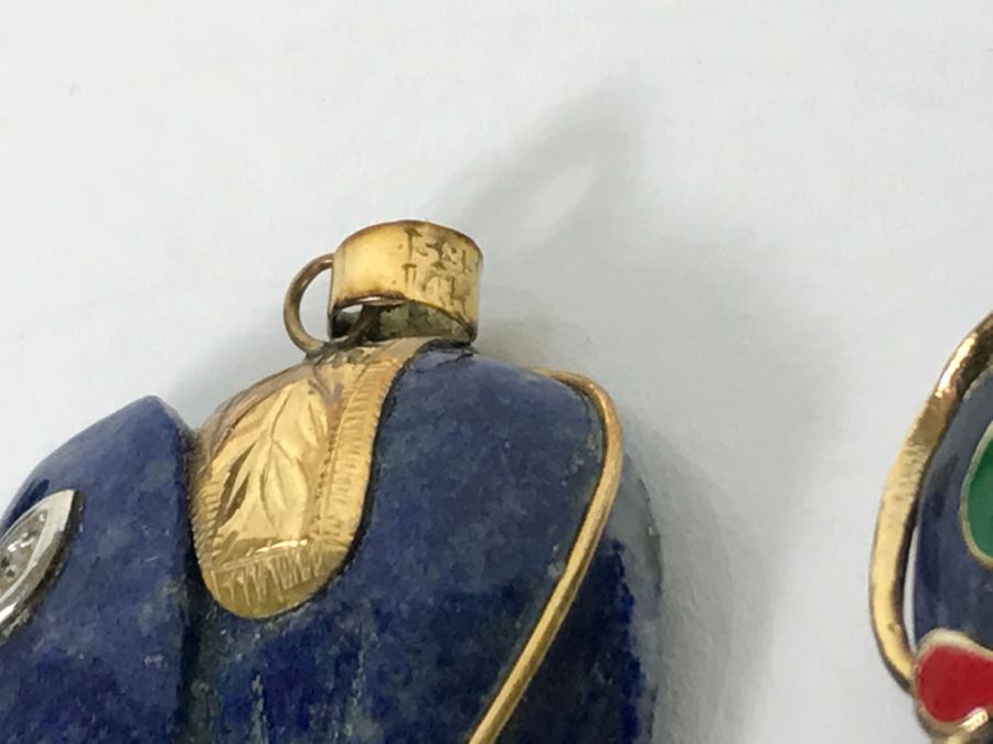 Collection Of (5) Elephant Pendants Mostly Carved Stone Some With 14K Gold Accents [Photo 5]