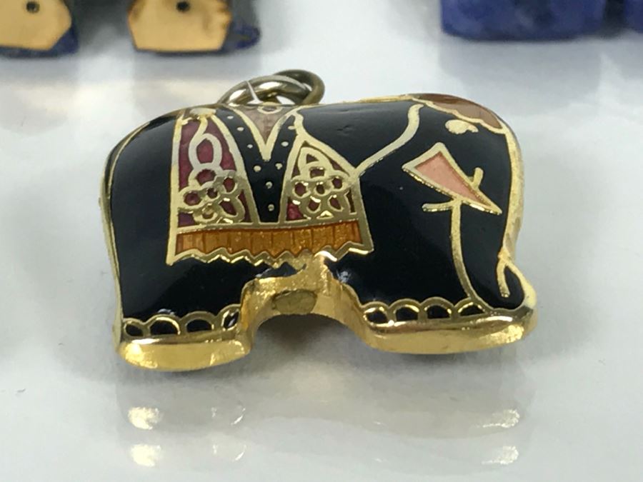 Collection Of (5) Elephant Pendants Mostly Carved Stone Some With 14K Gold Accents [Photo 15]