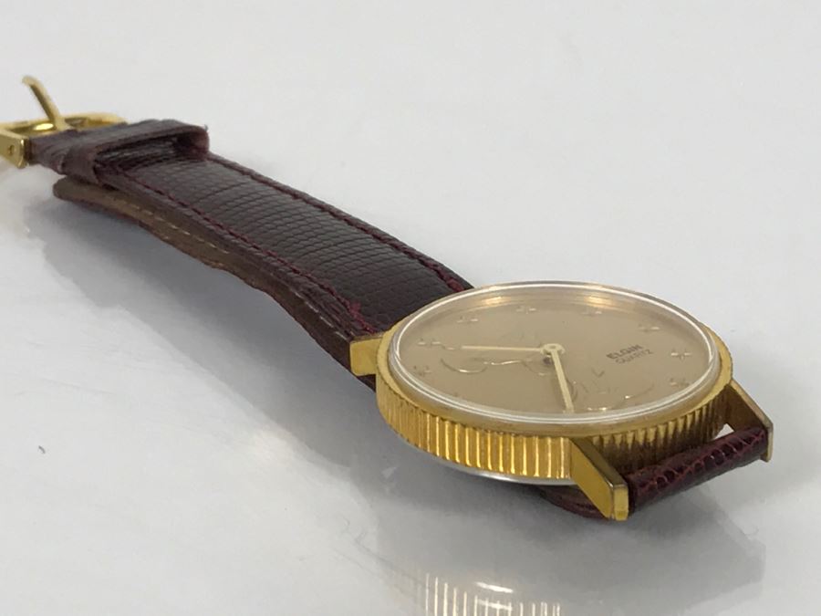 ELGIN Mickey Mouse Gold Tone Character Watch Walt Disney Productions [Photo 5]