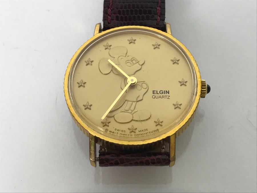 ELGIN Mickey Mouse Gold Tone Character Watch Walt Disney Productions [Photo 2]