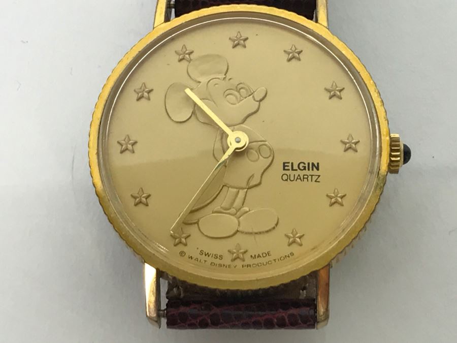 ELGIN Mickey Mouse Gold Tone Character Watch Walt Disney Productions [Photo 3]