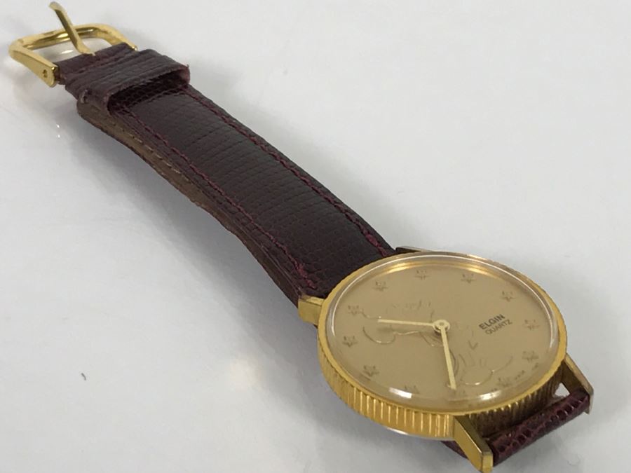 ELGIN Mickey Mouse Gold Tone Character Watch Walt Disney Productions [Photo 6]