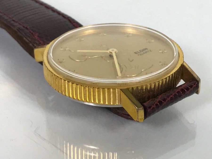 ELGIN Mickey Mouse Gold Tone Character Watch Walt Disney Productions [Photo 4]