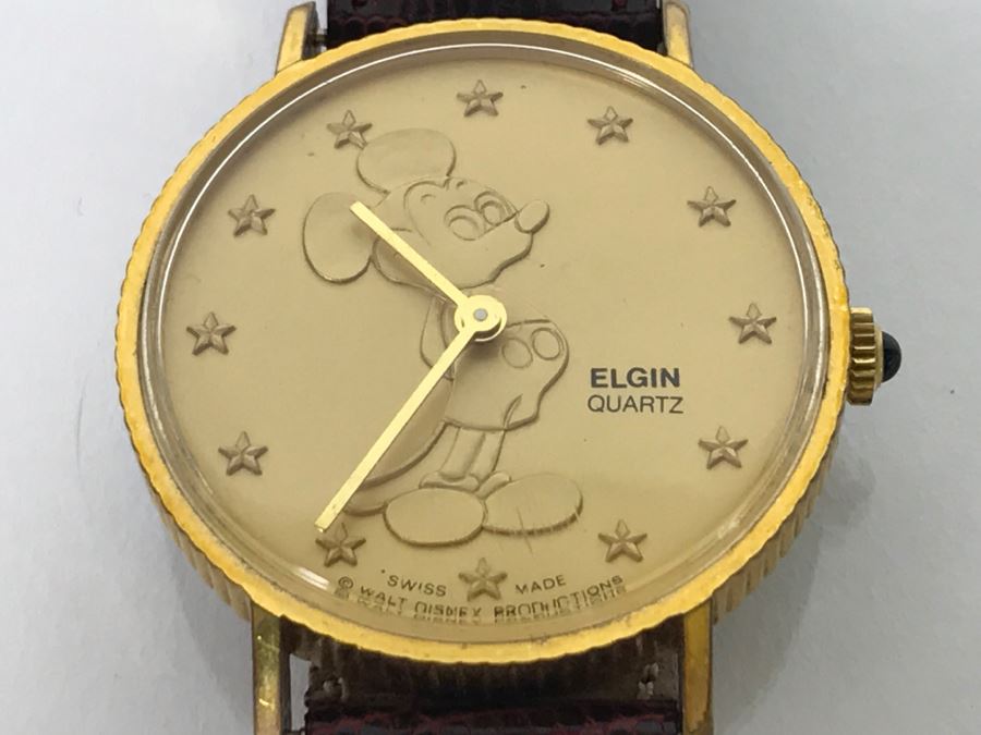 ELGIN Mickey Mouse Gold Tone Character Watch Walt Disney Productions [Photo 1]