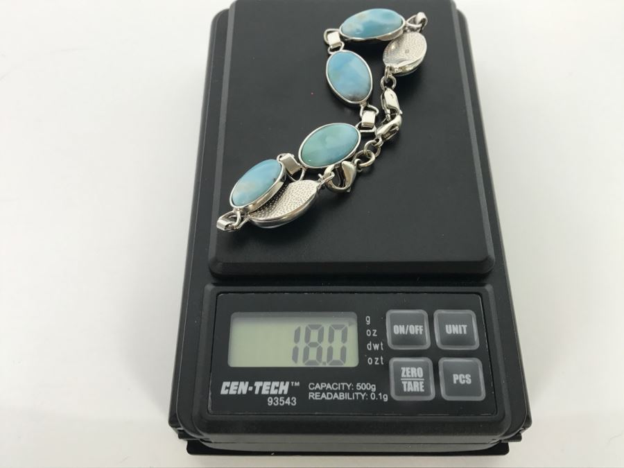 Sterling Silver Bracelet With Light Blue Stone 18g [Photo 6]
