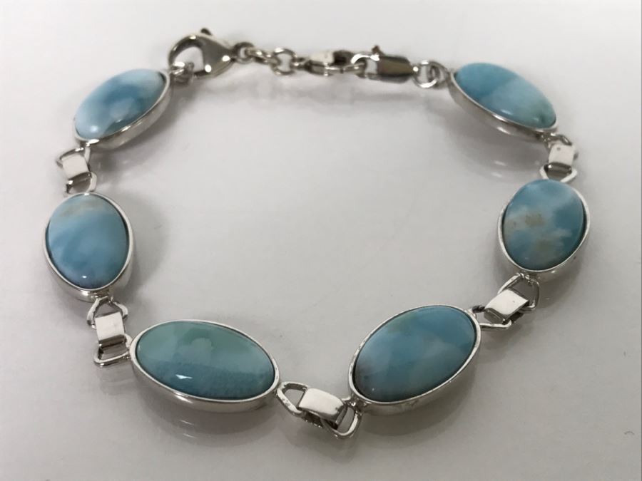 Sterling Silver Bracelet With Light Blue Stone 18g [Photo 1]