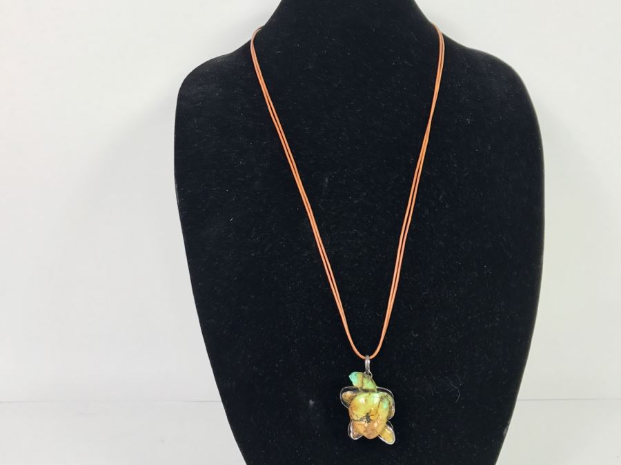 Awesome Sterling Silver Carved Stone Turtle Pendant Signed KH 42.3g [Photo 2]