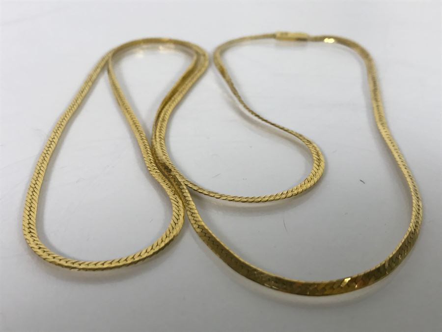 Long 14K Yellow Gold Herringbone Necklace 10.8g [Photo 3]