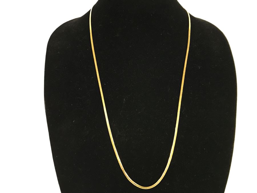 Long 14K Yellow Gold Herringbone Necklace 10.8g [Photo 2]