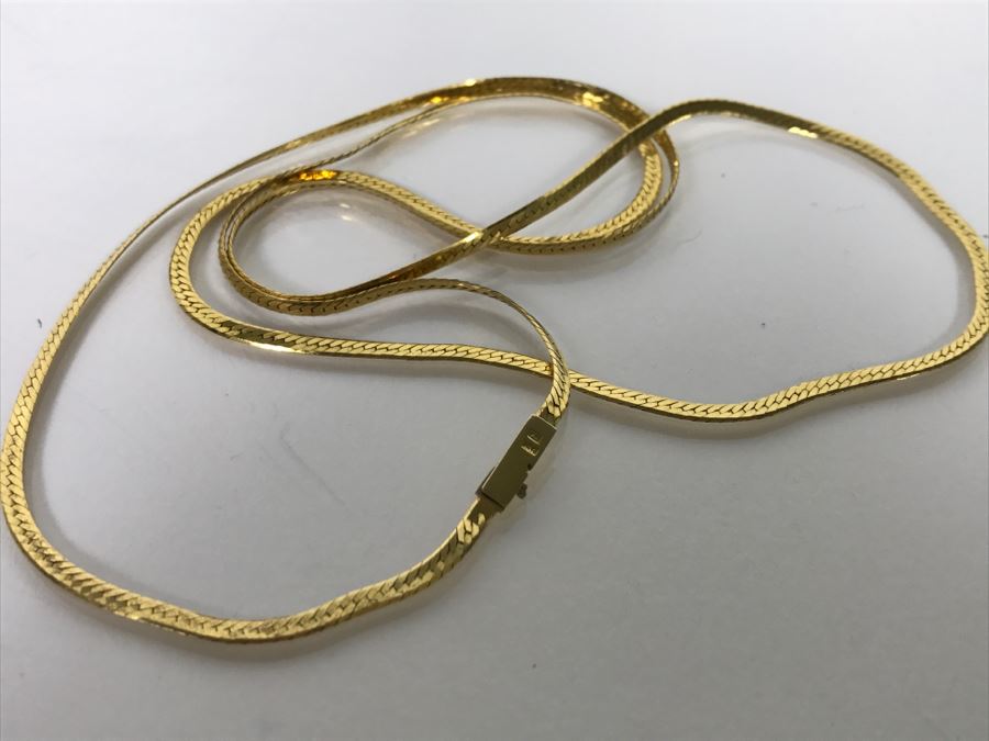 Long 14K Yellow Gold Herringbone Necklace 10.8g [Photo 6]