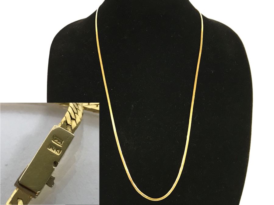 Long 14K Yellow Gold Herringbone Necklace 10.8g [Photo 1]