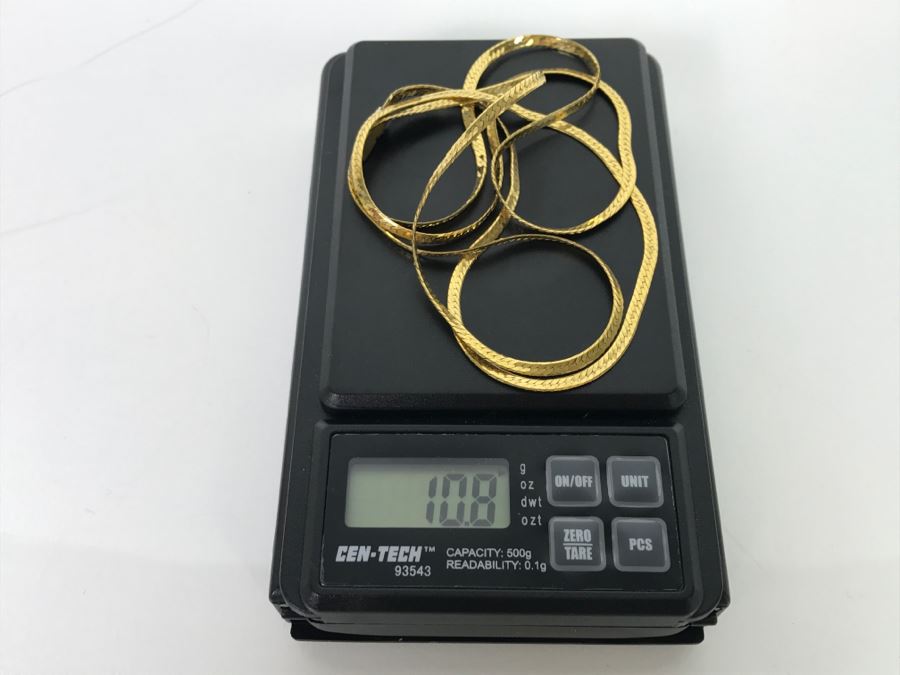 Long 14K Yellow Gold Herringbone Necklace 10.8g [Photo 7]