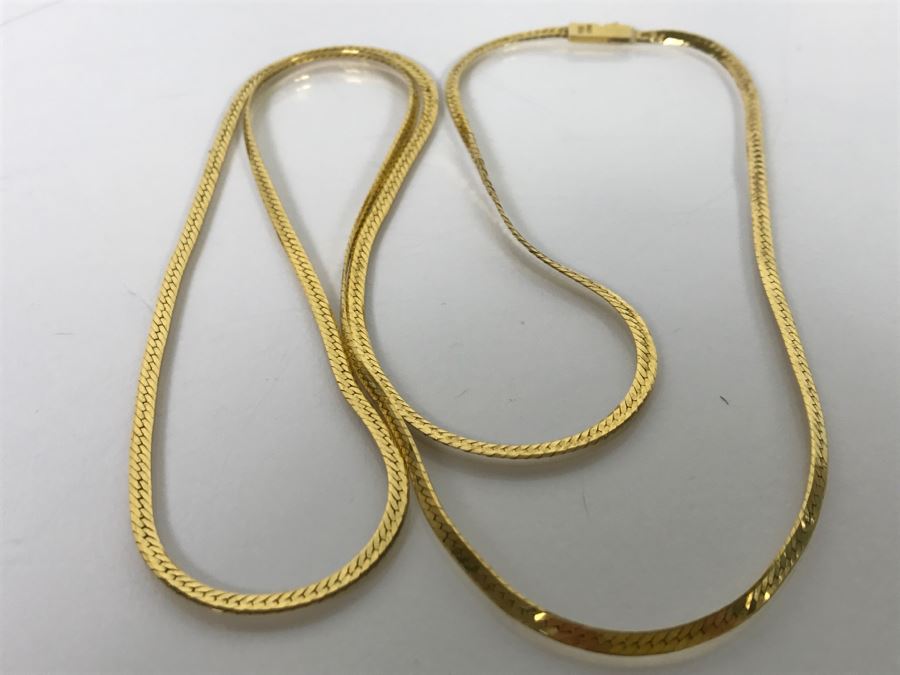 Long 14K Yellow Gold Herringbone Necklace 10.8g [Photo 4]