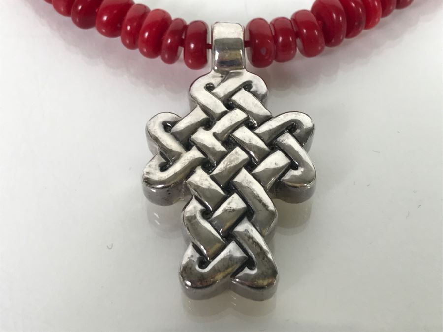 Sterling Silver Cross Pendant Signed SSD With Necklace 60.9g [Photo 3]