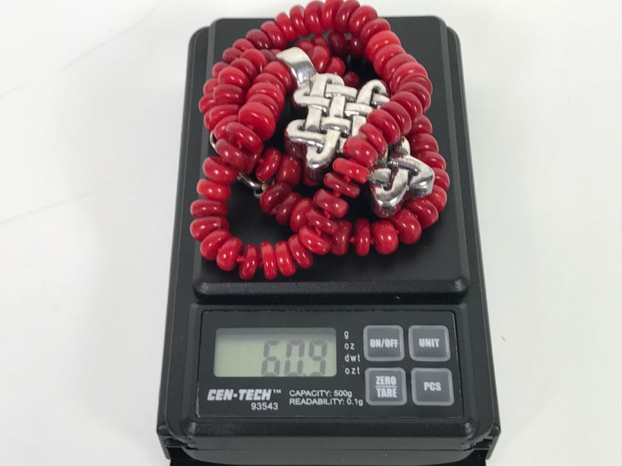 Sterling Silver Cross Pendant Signed SSD With Necklace 60.9g [Photo 9]