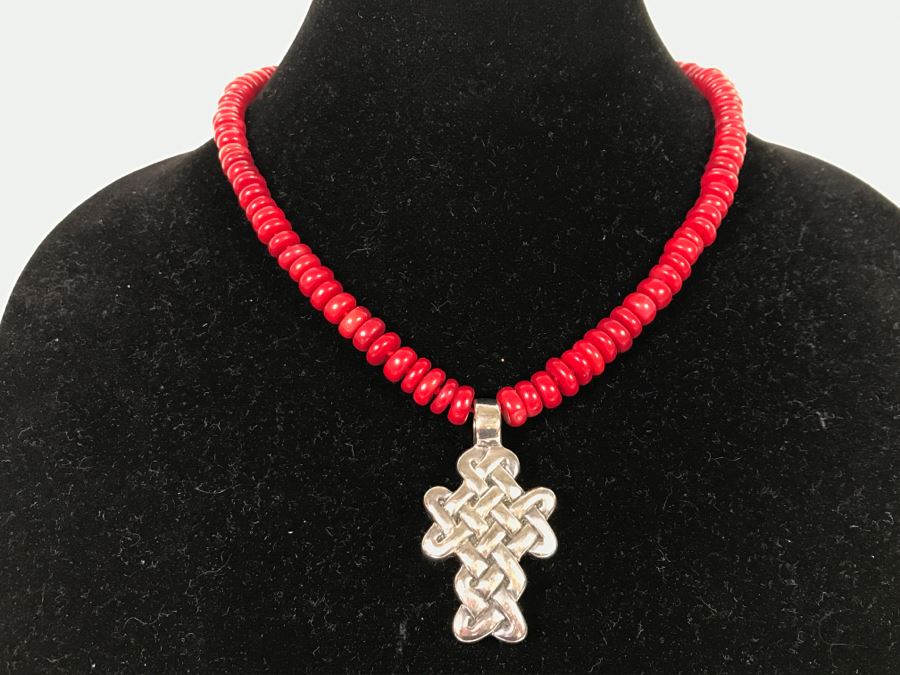 Sterling Silver Cross Pendant Signed SSD With Necklace 60.9g [Photo 1]