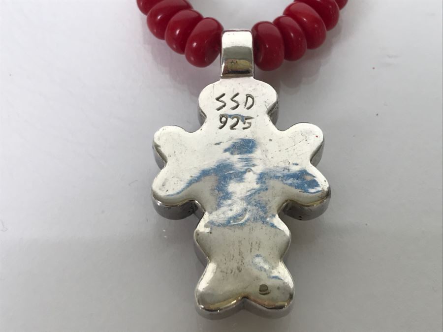 Sterling Silver Cross Pendant Signed SSD With Necklace 60.9g [Photo 7]