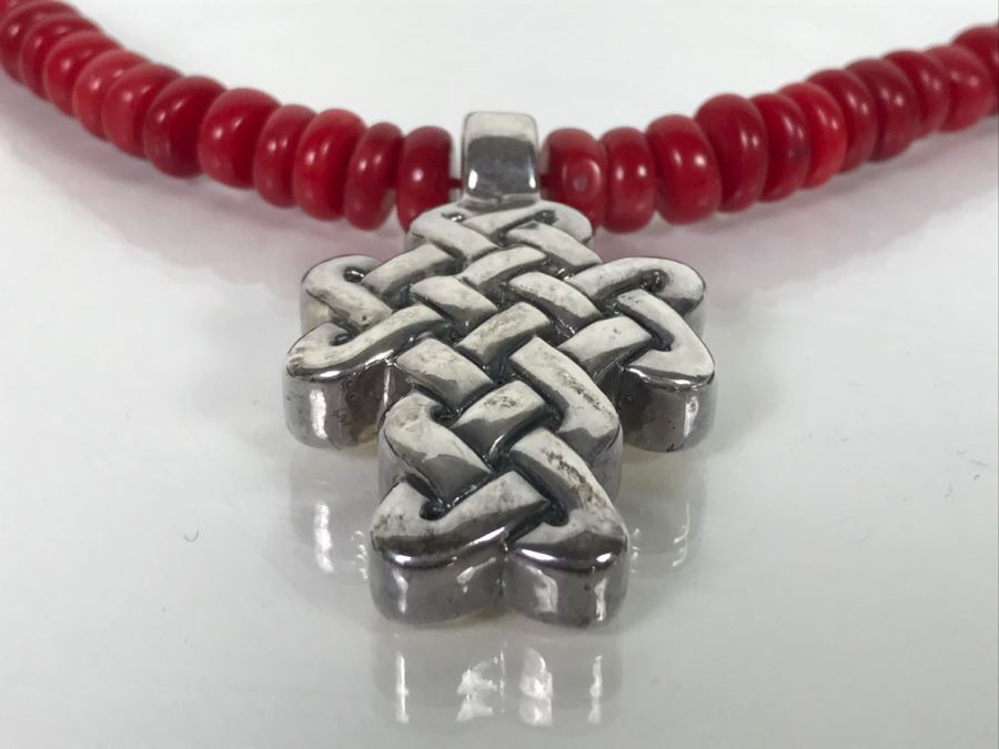 Sterling Silver Cross Pendant Signed SSD With Necklace 60.9g [Photo 4]