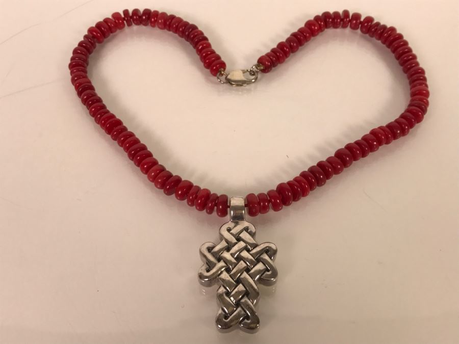 Sterling Silver Cross Pendant Signed SSD With Necklace 60.9g [Photo 2]