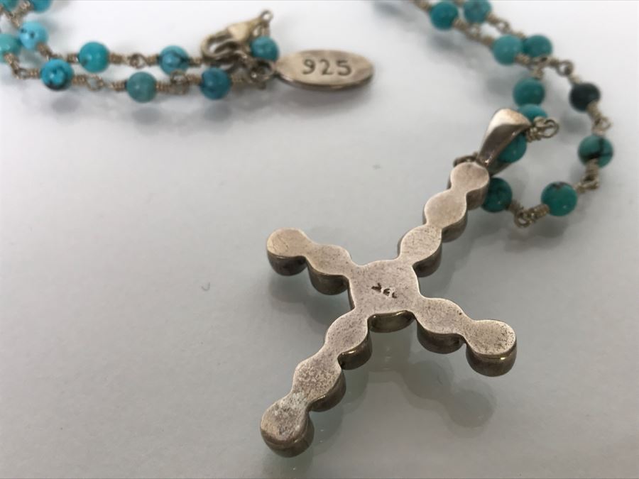 Sterling Silver And Turquoise Cross Necklace 20.5g [Photo 7]