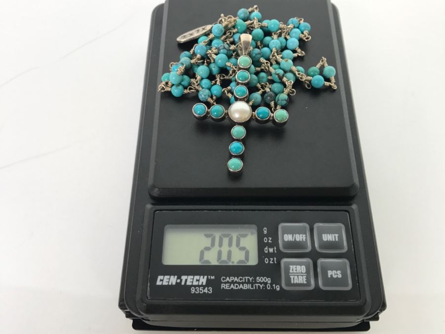 Sterling Silver And Turquoise Cross Necklace 20.5g [Photo 12]