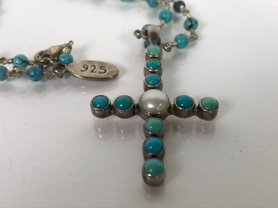 Sterling Silver And Turquoise Cross Necklace 20.5g [Photo 5]