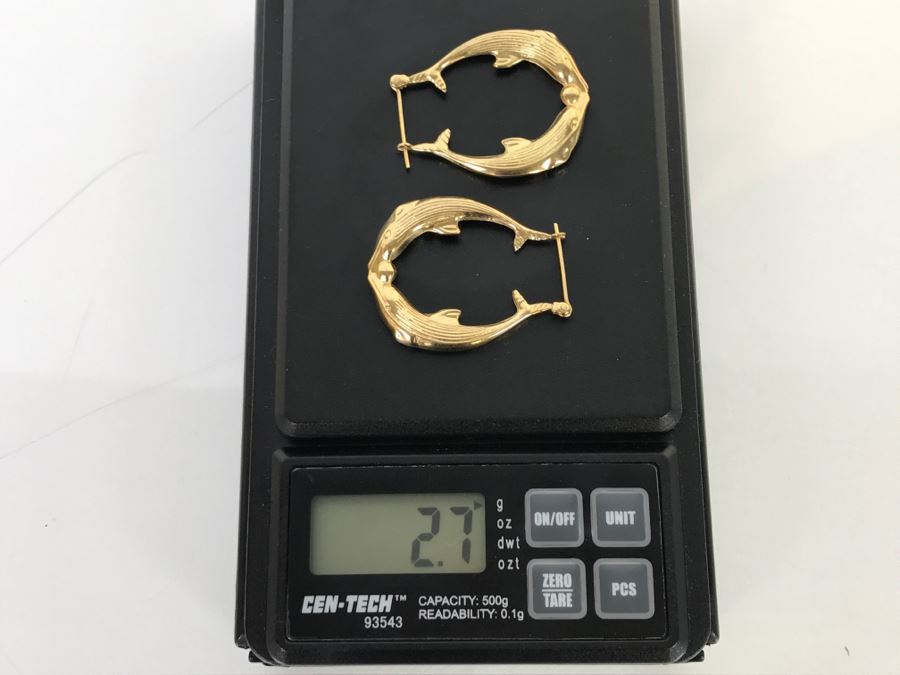 14K Yellow Gold Dolphin Earrings 2.7g [Photo 9]