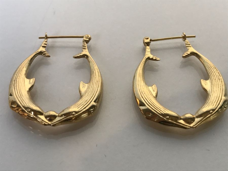 14K Yellow Gold Dolphin Earrings 2.7g