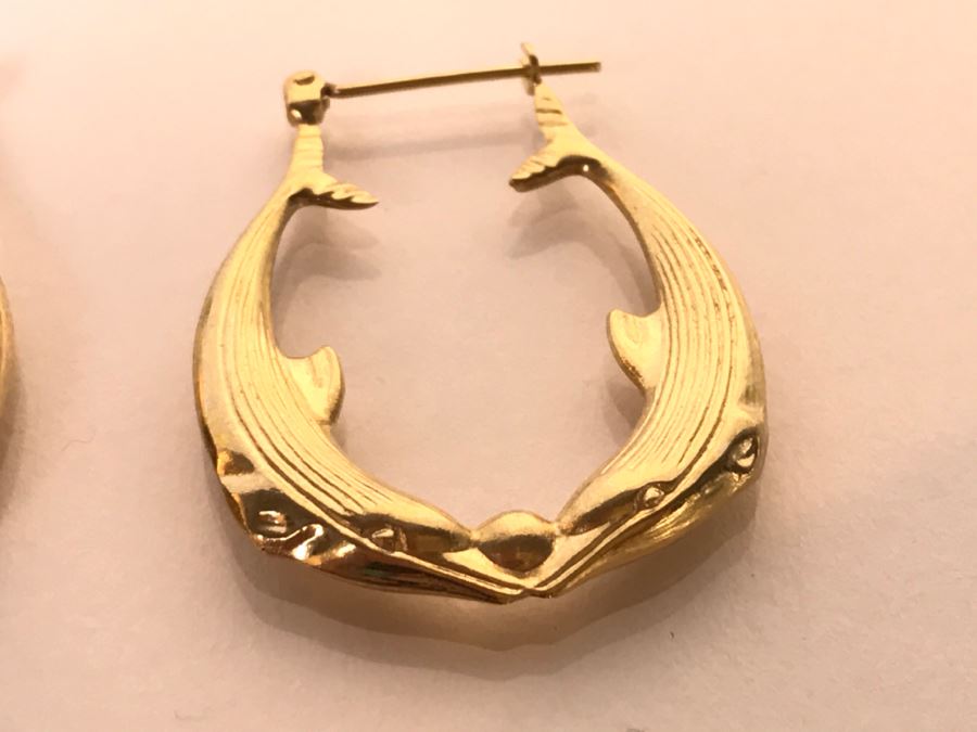 14K Yellow Gold Dolphin Earrings 2.7g [Photo 5]