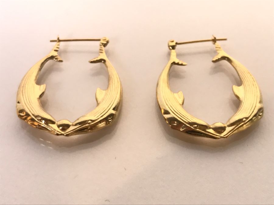 14K Yellow Gold Dolphin Earrings 2.7g